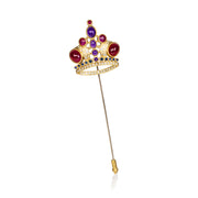 Todd Reed pin made with 18k yellow gold, white brilliant cut diamonds (.73ct), amethysts (2.19ct), rubies (10.28ct) and sapphires (.47ct)
